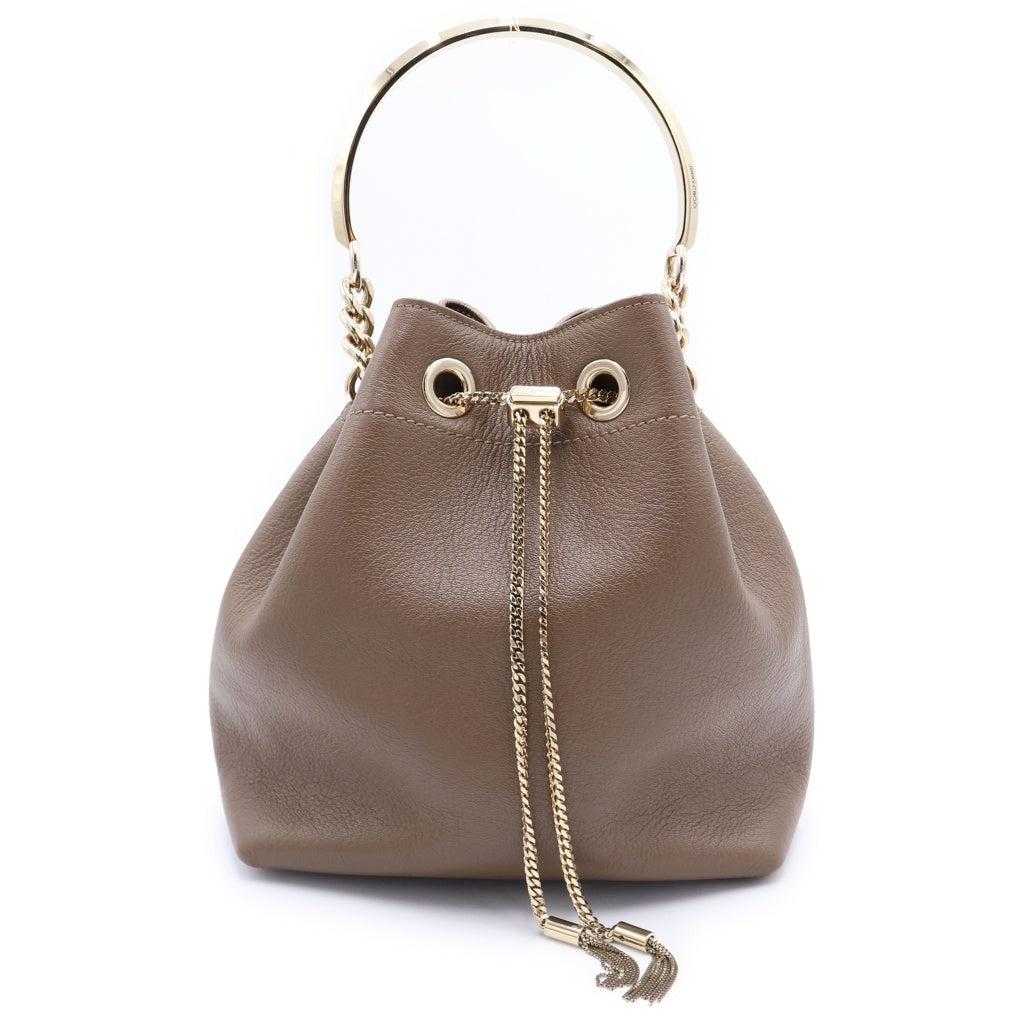 JIMMY CHOO(ジミーチュウ) BON BON BUCKET ボンボン バケット ゴールド金具 ショルダーストラップ 2WAY レザー 巾着 ハンドバッグ ブラウン レディース