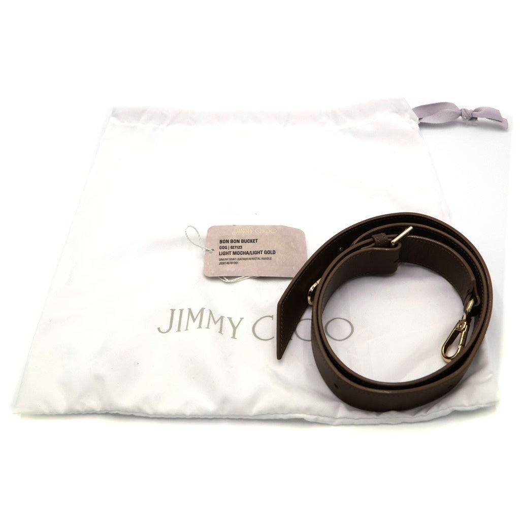 JIMMY CHOO(ジミーチュウ) BON BON BUCKET ボンボン バケット ゴールド金具 ショルダーストラップ 2WAY レザー 巾着 ハンドバッグ ブラウン レディース