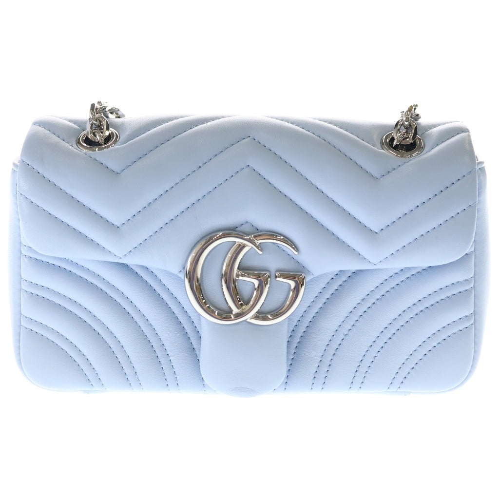 GUCCI(グッチ) GGマーモント シルバー金具 レザー ミニショルダー バッグ ライトブルー 841290 レディース