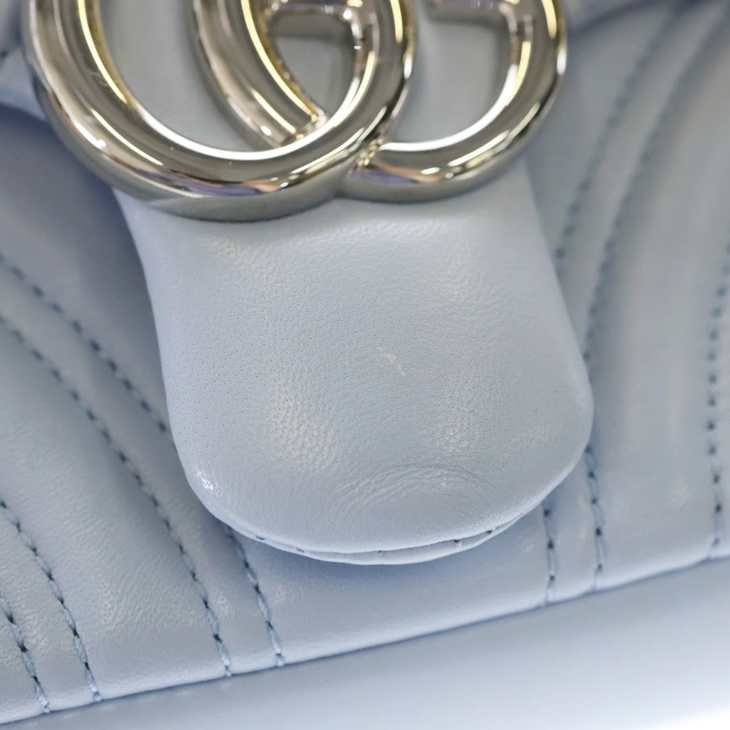 GUCCI(グッチ) GGマーモント シルバー金具 レザー ミニショルダー バッグ ライトブルー 841290 レディース