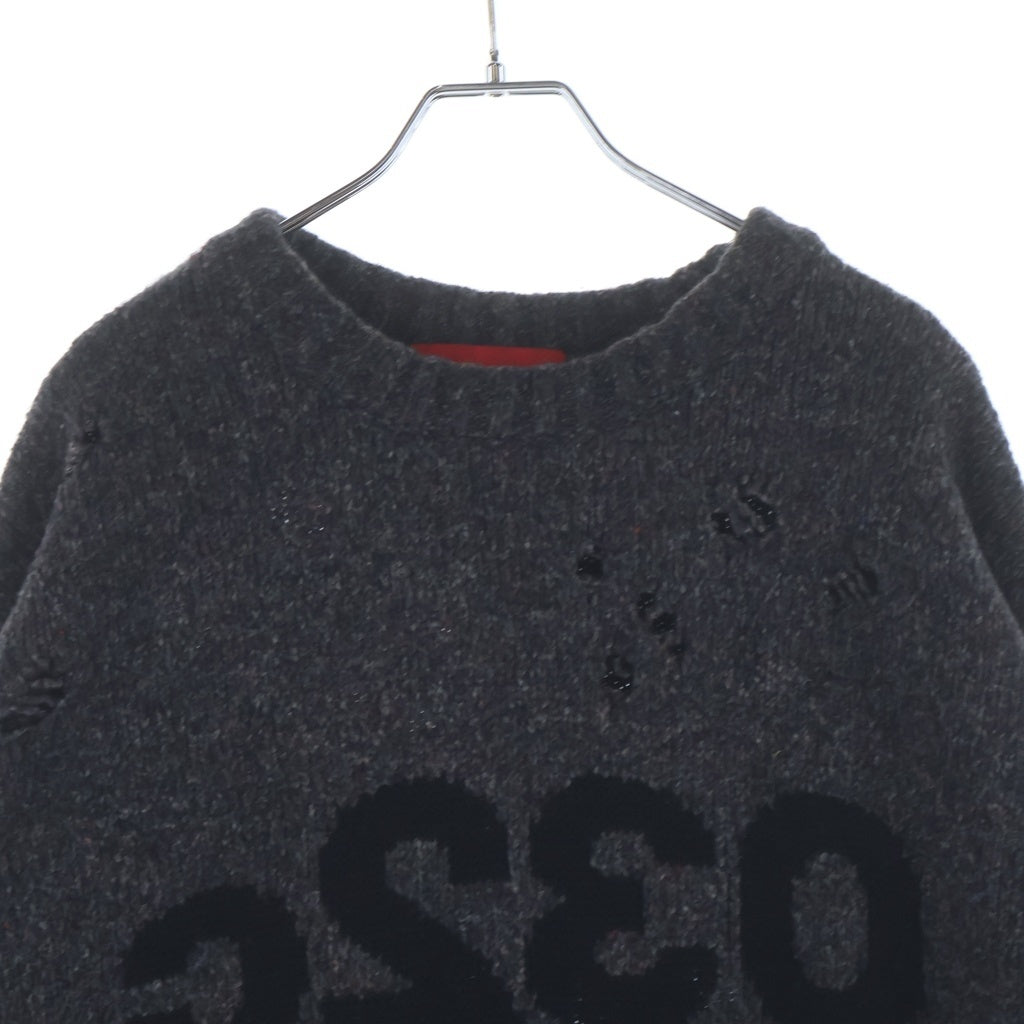 032c(ゼロスリーツーシー) 23AW PAINTER'S COVER DESTROYED SELFIE SWEATER ペインターズ カバー デストロイド セルフィー ロゴエンブロイダリー ニット セーター FW23-K-1011