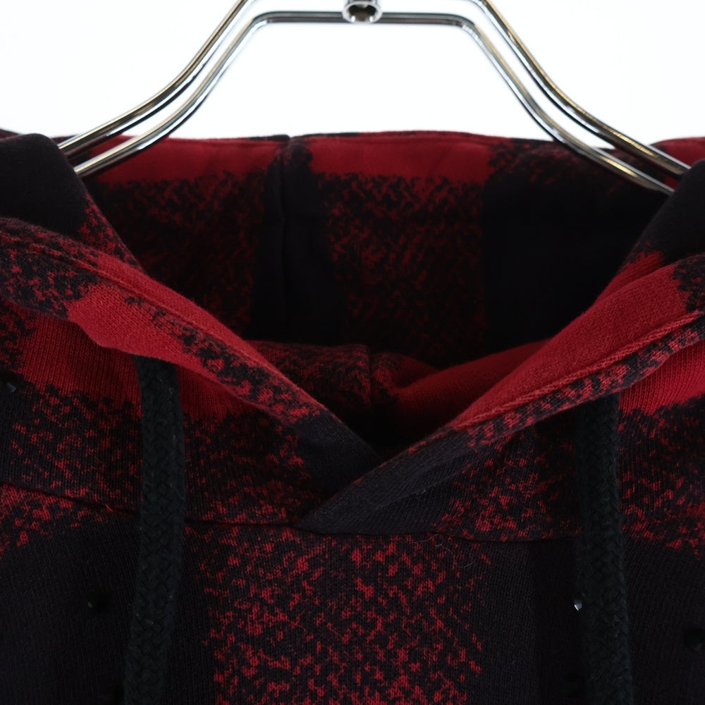 DRIES VAN NOTEN(ドリスヴァンノッテン) チェック柄 コットン フーデッド プルオーバー パーカー レッド/ブラック