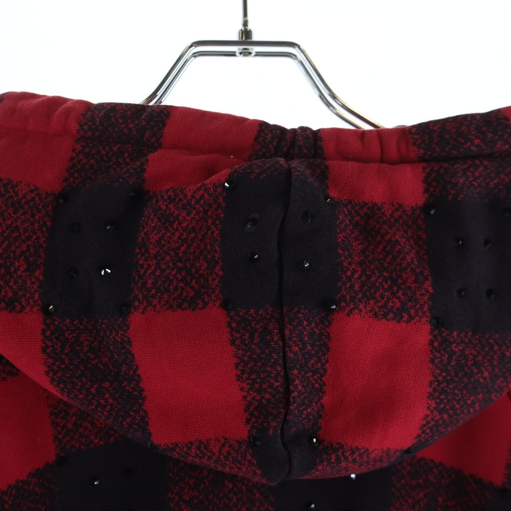 DRIES VAN NOTEN(ドリスヴァンノッテン) チェック柄 コットン フーデッド プルオーバー パーカー レッド/ブラック