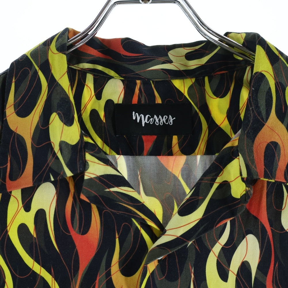 MASSES(マシス) SHIRT S/S FIRE ファイアーパターン ショートスリーブ オープンカラーシャツ ブラック/レッド