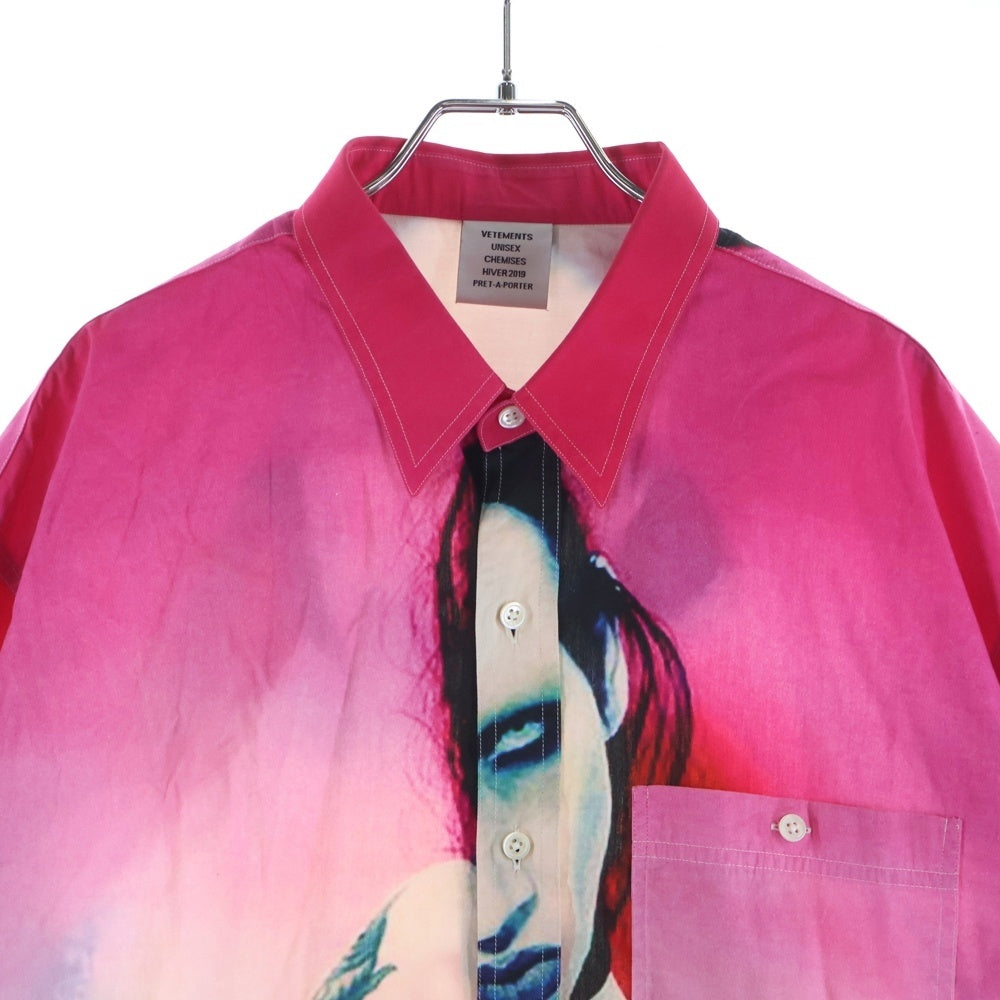 VETEMENTS(ヴェトモン) 18AW MARILYN MANSON マリリン マンソン コットン 長袖シャツ ピンク UAH19SH301