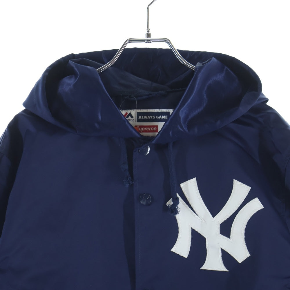 SUPREME(シュプリーム) 15SS ×Majestic NY Yankees Satin Hooded Coaches Jacket ニューヨークヤンキース サテン フーデッド コーチジャケット ネイビー