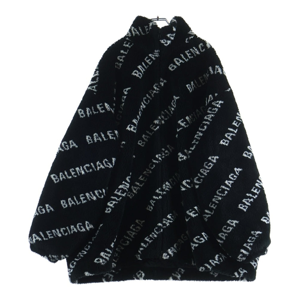 BALENCIAGA(バレンシアガ) 19AW ALLOVER LOGO FLUFFY ZIP UP JACKET オールオーバーロゴ フラフィー ジップアップ ボアジャケット ブラック 596185 THQ01