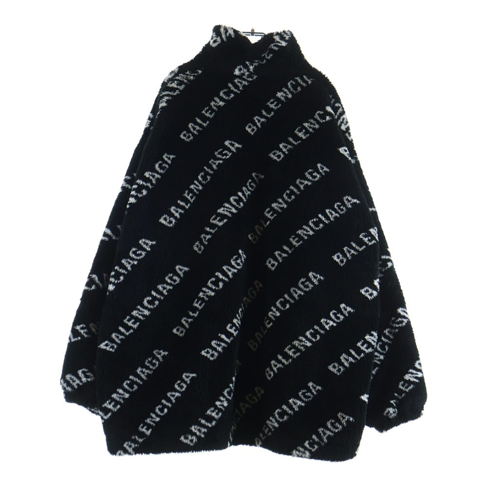 BALENCIAGA(バレンシアガ) 19AW ALLOVER LOGO FLUFFY ZIP UP JACKET オールオーバーロゴ フラフィー ジップアップ ボアジャケット ブラック 596185 THQ01