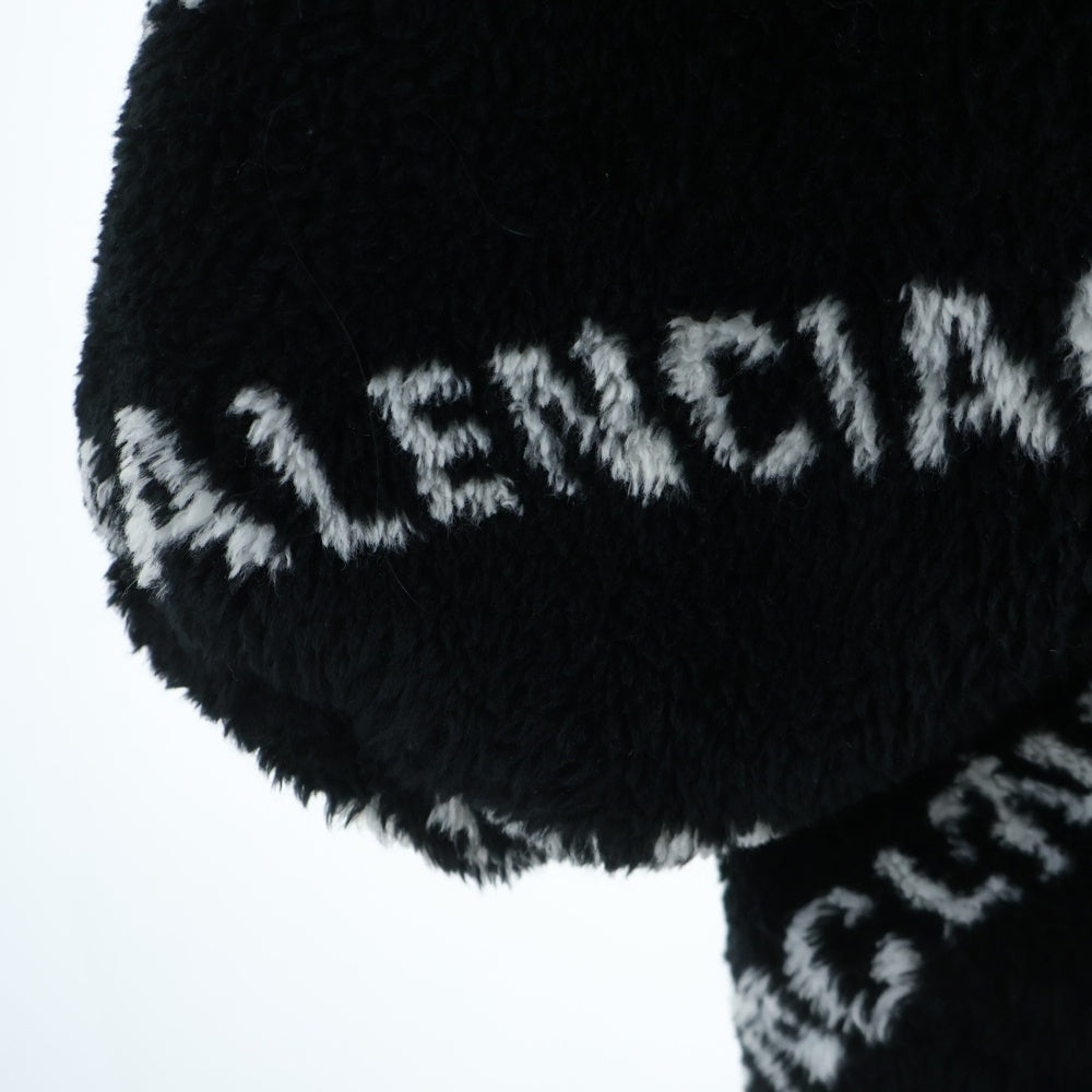 BALENCIAGA(バレンシアガ) 19AW ALLOVER LOGO FLUFFY ZIP UP JACKET オールオーバーロゴ フラフィー ジップアップ ボアジャケット ブラック 596185 THQ01