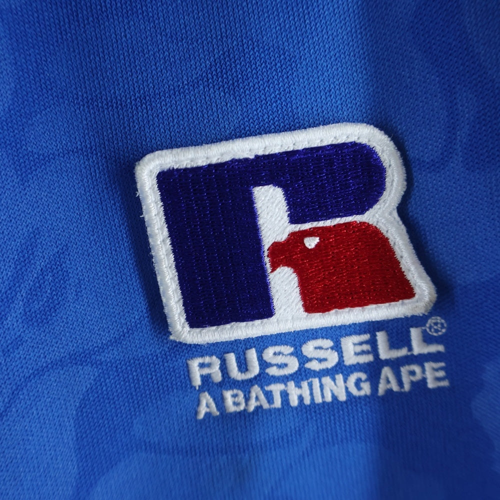 A BATHING APE(アベイシングエイプ) ×RUSSELL ATHLETIC ラッセル アスレチック ロゴパッチ スウェットパンツ ブルー 001PTJ731911C