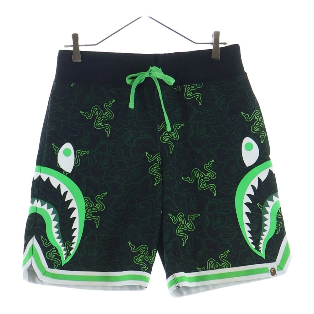A BATHING APE(アベイシングエイプ) ×RAZER NEON CAMO BASKETBALL SWEAT SHORTS レイザー ネオン カモ バスケットボール スウェット ショーツ ハーフパンツ ブラック/グリーン 001SPI231902C