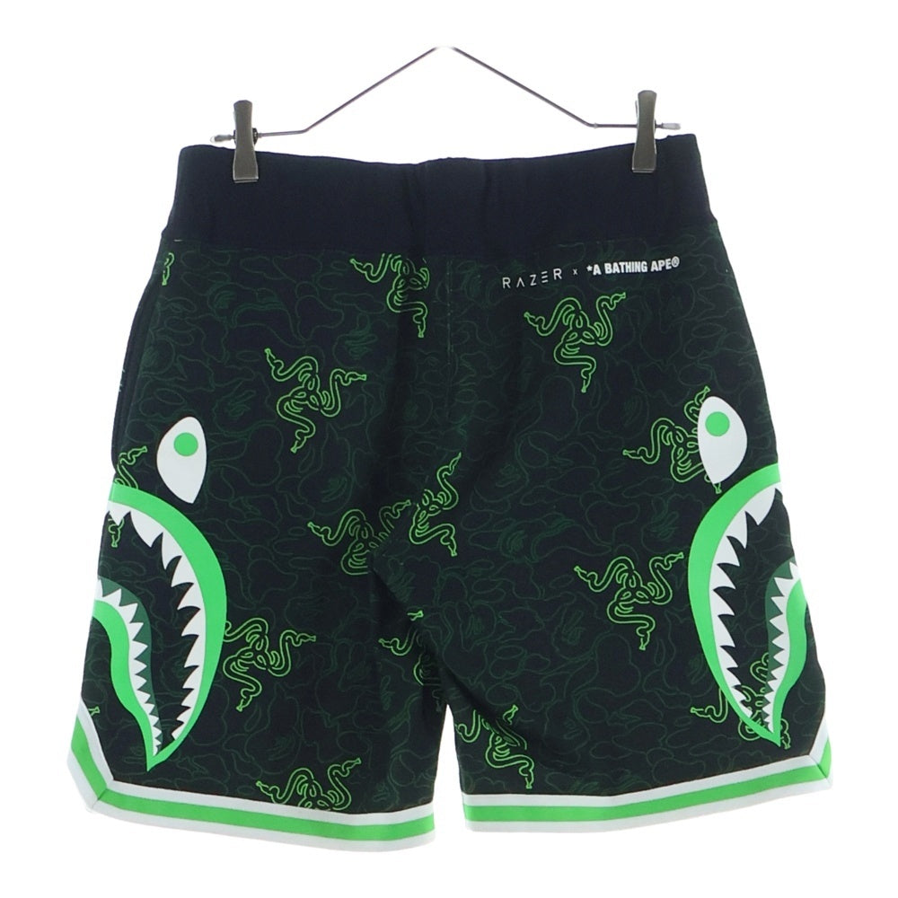 A BATHING APE(アベイシングエイプ) ×RAZER NEON CAMO BASKETBALL SWEAT SHORTS レイザー ネオン カモ バスケットボール スウェット ショーツ ハーフパンツ ブラック/グリーン 001SPI231902C