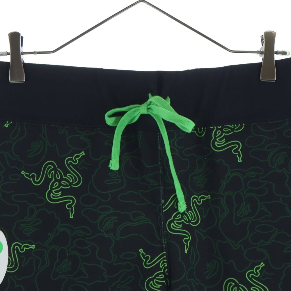 A BATHING APE(アベイシングエイプ) ×RAZER NEON CAMO BASKETBALL SWEAT SHORTS レイザー ネオン カモ バスケットボール スウェット ショーツ ハーフパンツ ブラック/グリーン 001SPI231902C