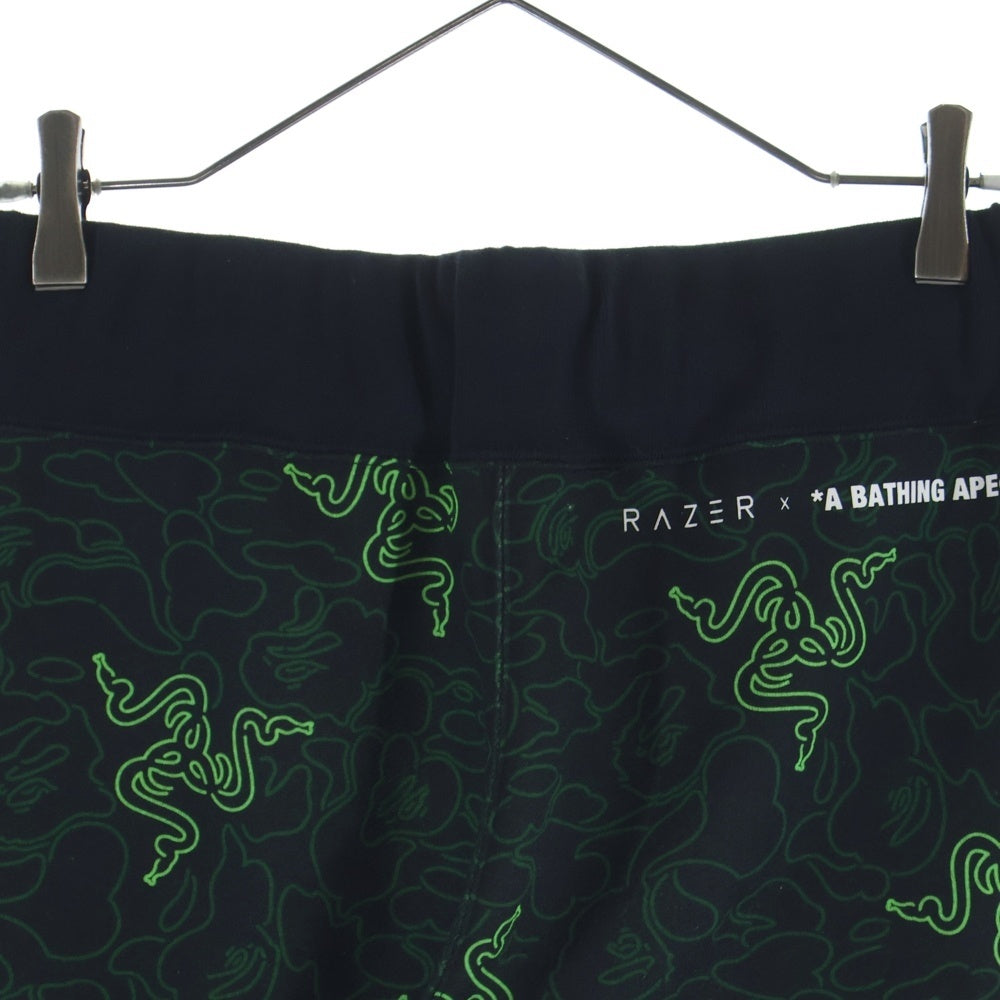 A BATHING APE(アベイシングエイプ) ×RAZER NEON CAMO BASKETBALL SWEAT SHORTS レイザー ネオン カモ バスケットボール スウェット ショーツ ハーフパンツ ブラック/グリーン 001SPI231902C