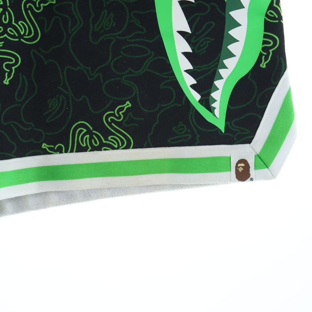 A BATHING APE(アベイシングエイプ) ×RAZER NEON CAMO BASKETBALL SWEAT SHORTS レイザー ネオン カモ バスケットボール スウェット ショーツ ハーフパンツ ブラック/グリーン 001SPI231902C