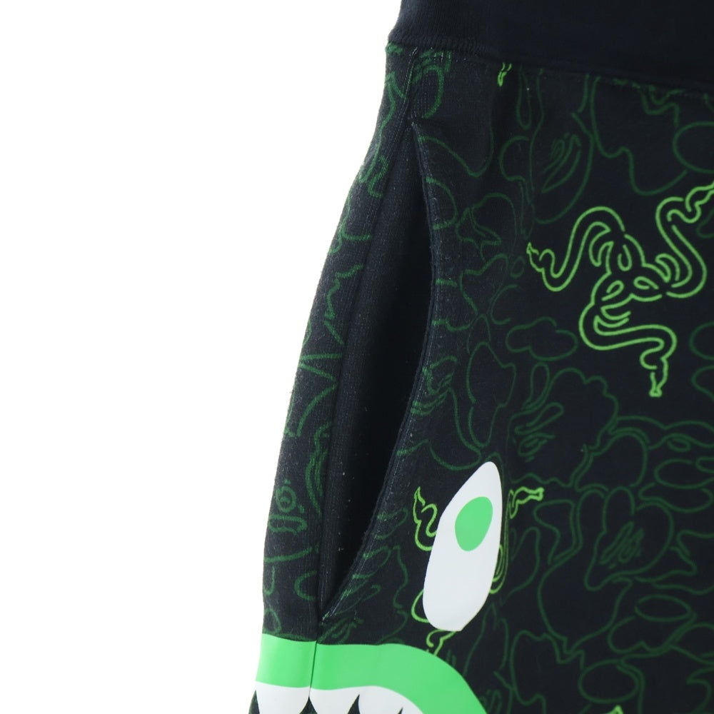A BATHING APE(アベイシングエイプ) ×RAZER NEON CAMO BASKETBALL SWEAT SHORTS レイザー ネオン カモ バスケットボール スウェット ショーツ ハーフパンツ ブラック/グリーン 001SPI231902C