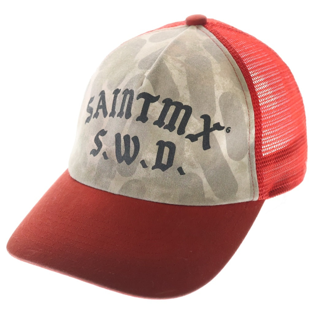 SAINT MICHAEL(セントマイケル) 24SS SAINTMS CAP フロントロゴ メッシュ ベースボールキャップ 帽子 レッド SM-YS8-0000-C18