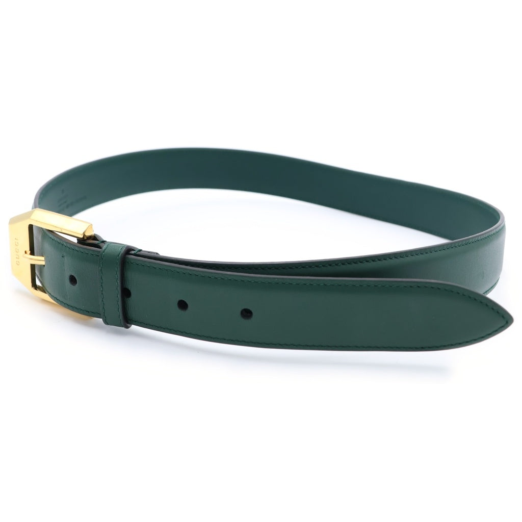 GUCCI(グッチ) ゴールド金具 スクエアバックル レザー ベルト グリーン 625473