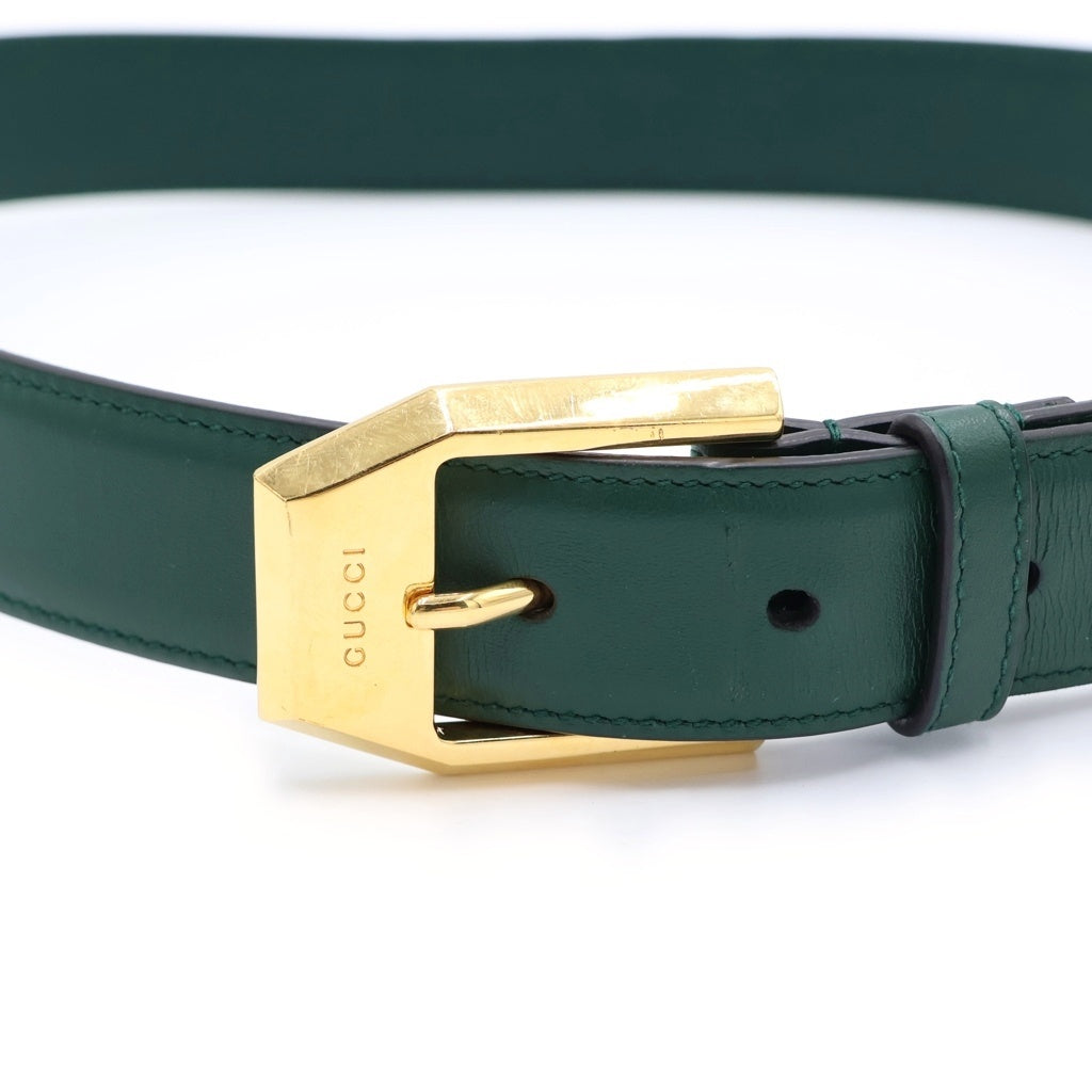 GUCCI(グッチ) ゴールド金具 スクエアバックル レザー ベルト グリーン 625473