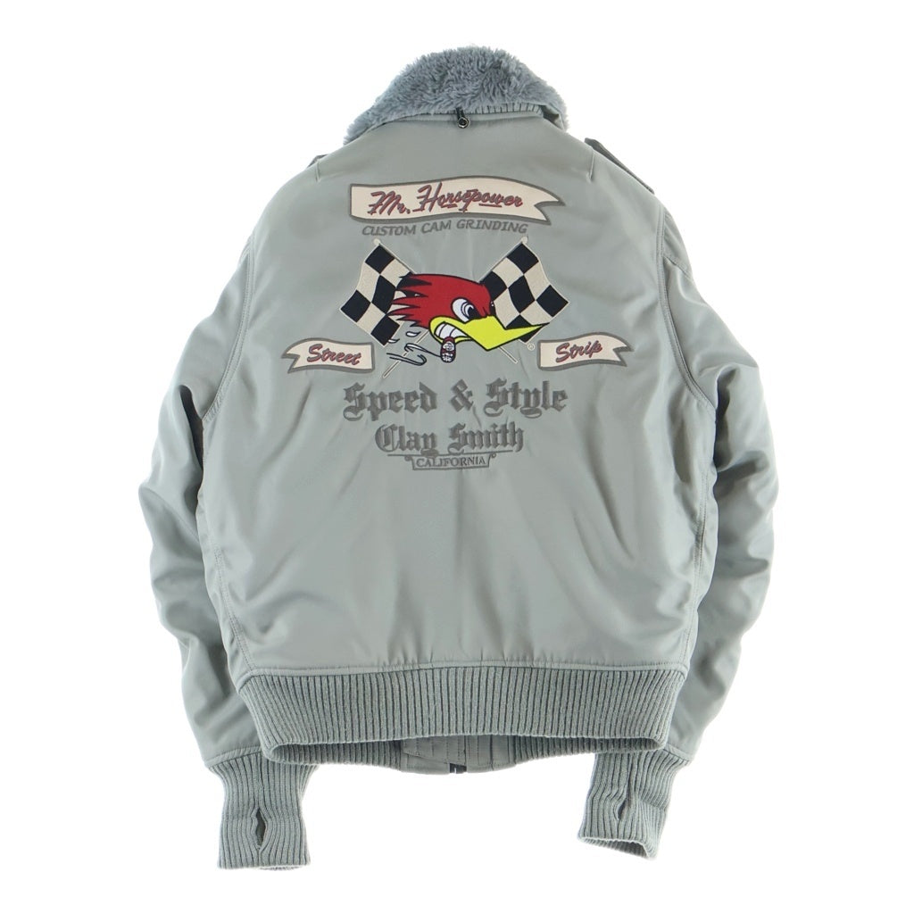 NO BRAND(ノーブランド) CLAY SMITH (クレイスミス) DRAG FORCE ドラッグフォース ナイロン ファーカラー フライトジャケット グレー CSY- 8320