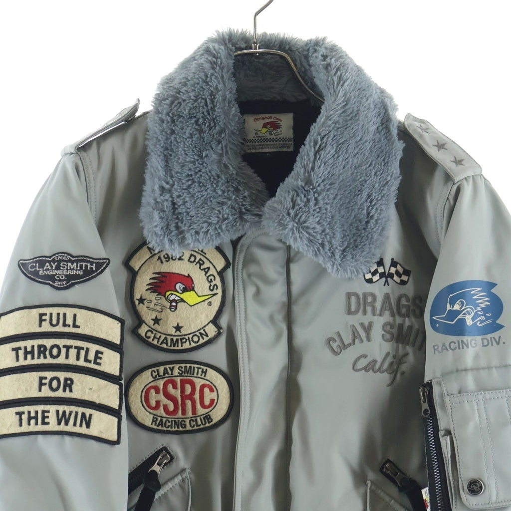 NO BRAND(ノーブランド) CLAY SMITH (クレイスミス) DRAG FORCE ドラッグフォース ナイロン ファーカラー フライトジャケット グレー CSY- 8320