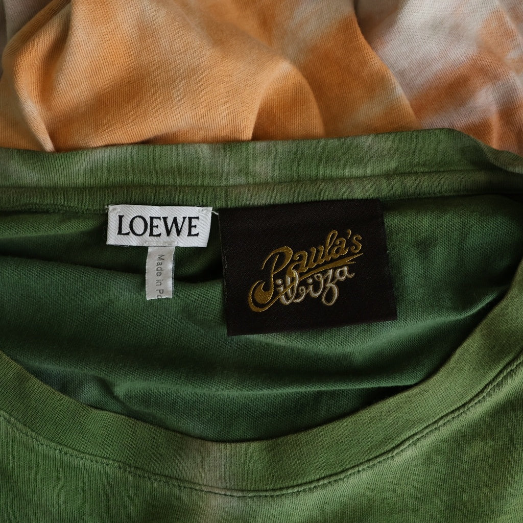 本物 ロエベ LOEWE × パウラズイビザ Paula's Ibiza フリンジ Tシャツ 半袖 トップス XS コットン ポリエステル ネオンイエロー レディース 衣類 洋服 中古 LOEWE(ロエベ) PAULA'S IBIZA パウラズイビザ タイダイ クルーネック