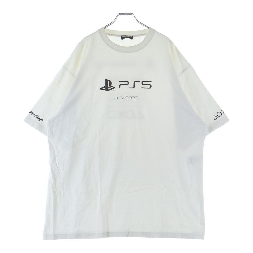 BALENCIAGA(バレンシアガ) 21AW ×Playstation BOXY PS5 Tee プレイステーション ボクシー ロゴプリント オーバーサイズ クルーネック半袖Tシャツ カットソー ホワイト 651795 TKVF3