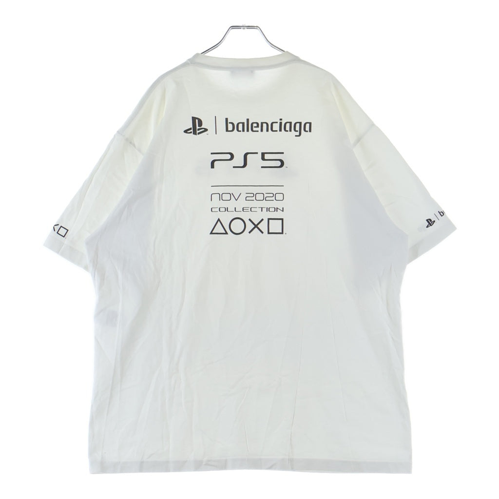 BALENCIAGA(バレンシアガ) 21AW ×Playstation BOXY PS5 Tee プレイステーション ボクシー ロゴプリント オーバーサイズ クルーネック半袖Tシャツ カットソー ホワイト 651795 TKVF3