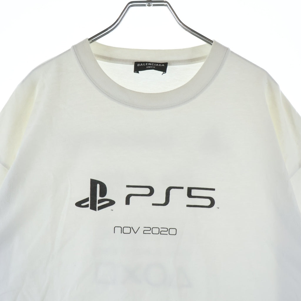 BALENCIAGA(バレンシアガ) 21AW ×Playstation BOXY PS5 Tee プレイステーション ボクシー ロゴプリント オーバーサイズ クルーネック半袖Tシャツ カットソー ホワイト 651795 TKVF3