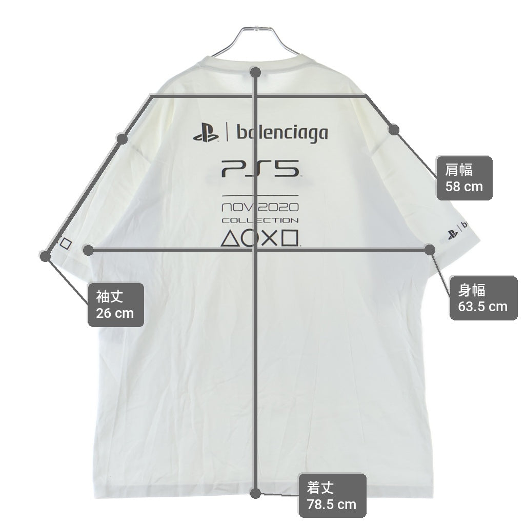 BALENCIAGA(バレンシアガ) 21AW ×Playstation BOXY PS5 Tee プレイステーション ボクシー ロゴプリント オーバーサイズ クルーネック半袖Tシャツ カットソー ホワイト 651795 TKVF3
