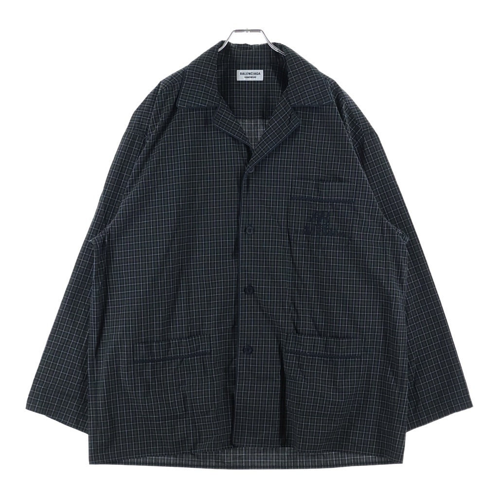 BALENCIAGA(バレンシアガ) 21SS Mirco Tartan Oversized Shirt マイクロタータンチェック オーバーサイズ 長袖シャツ ネイビー/グリーン 659014 TKM34