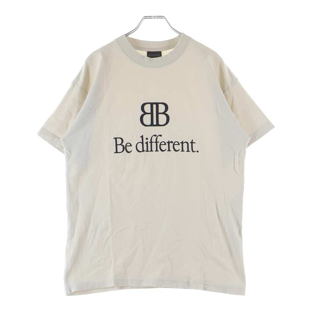 BALENCIAGA(バレンシアガ) BE DIFFERENT ビー ディファレント ロゴエンブロイダリー ダメージ加工 クルーネック半袖Tシャツ カットソー ライトグレー 612965 TNVU9