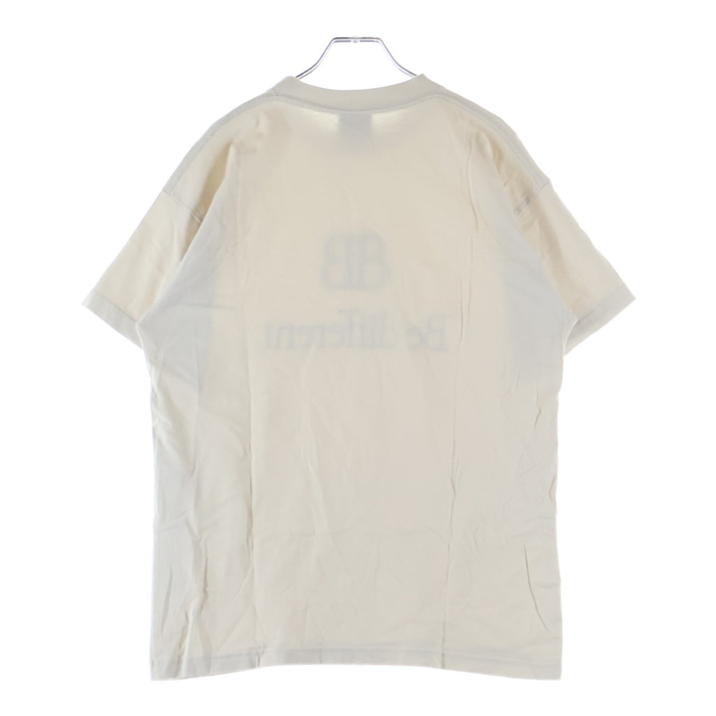 BALENCIAGA(バレンシアガ) BE DIFFERENT ビー ディファレント ロゴエンブロイダリー ダメージ加工 クルーネック半袖Tシャツ カットソー ライトグレー 612965 TNVU9