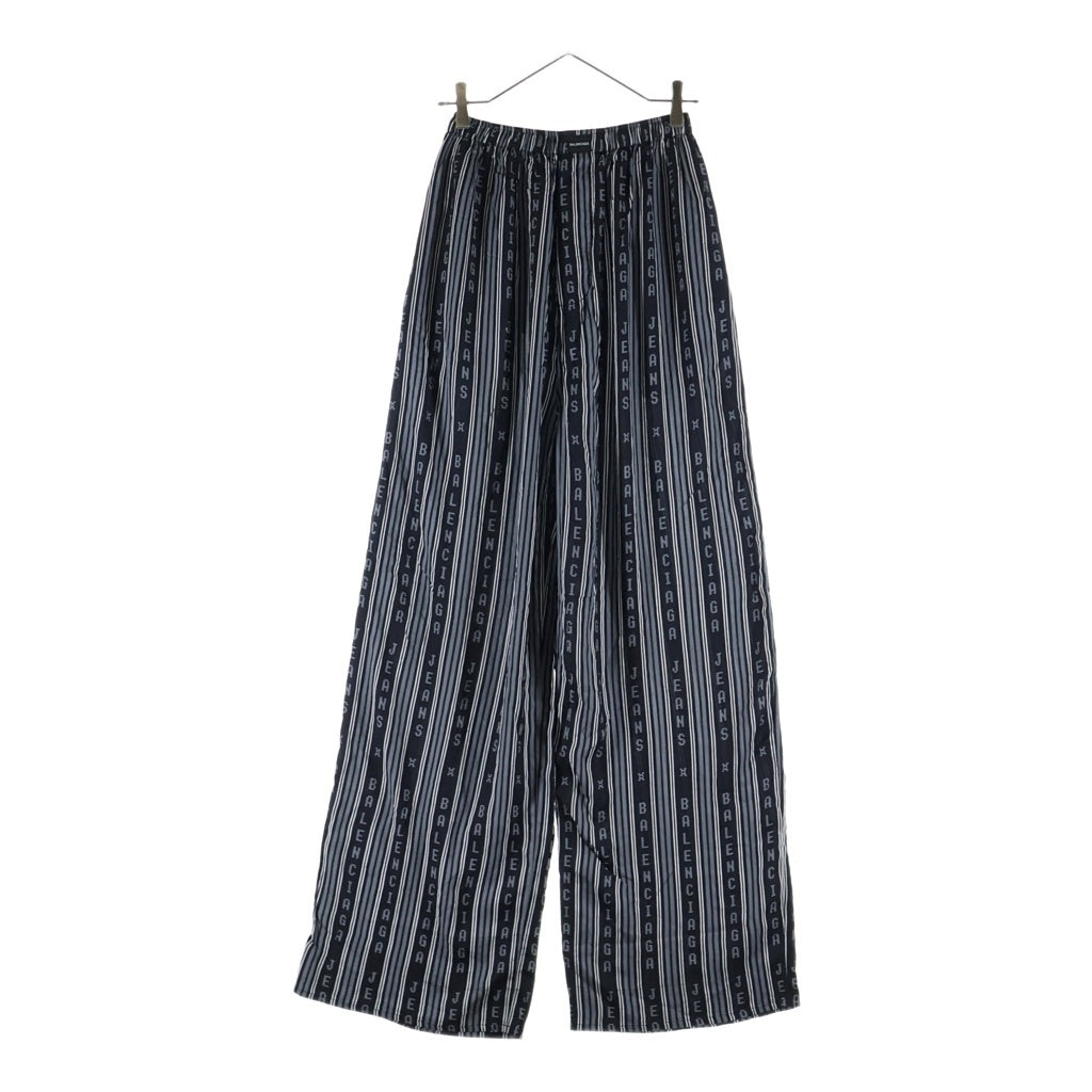 BALENCIAGA(バレンシアガ) 23SS HOMEWEAR ホームウェア ロゴ総柄 レーヨン ドローストリング イージーパンツ ブラック 658883 TKL32