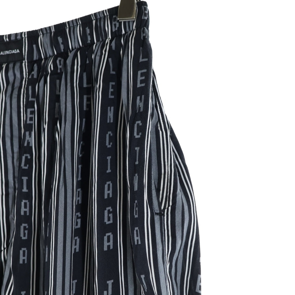 BALENCIAGA(バレンシアガ) 23SS HOMEWEAR ホームウェア ロゴ総柄 レーヨン ドローストリング イージーパンツ ブラック 658883 TKL32