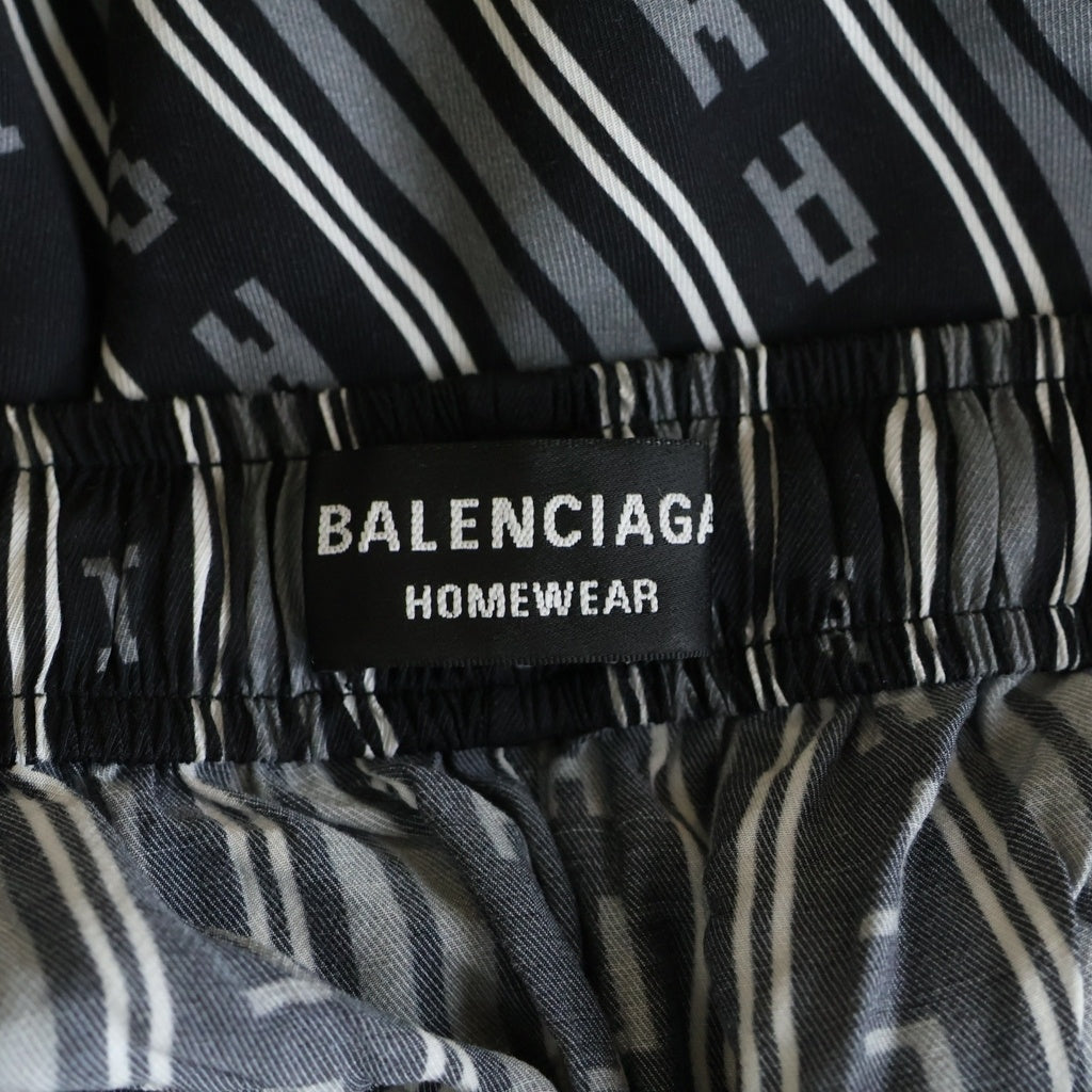 BALENCIAGA(バレンシアガ) 23SS HOMEWEAR ホームウェア ロゴ総柄 レーヨン ドローストリング イージーパンツ ブラック 658883 TKL32