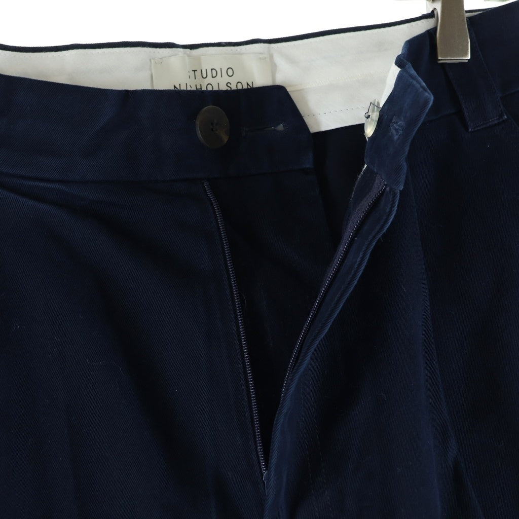 STUDIO NICHOLSON(スタジオニコルソン) SORTE PEACHED COTTON TWILL PANTS ソルテ ピーチド コットンツイル ジップアップ ワイドパンツ ダークネイビー 51-10-799001