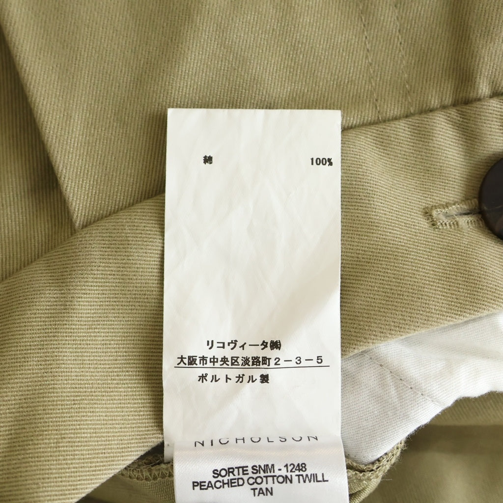 STUDIO NICHOLSON(スタジオニコルソン) SORTE SNM-1248 PEACHED COTTON TWILL TAN ソルテ ピーチド コットンツイル タン ジップアップ ワイドパンツ ベージュ 51-10-751047