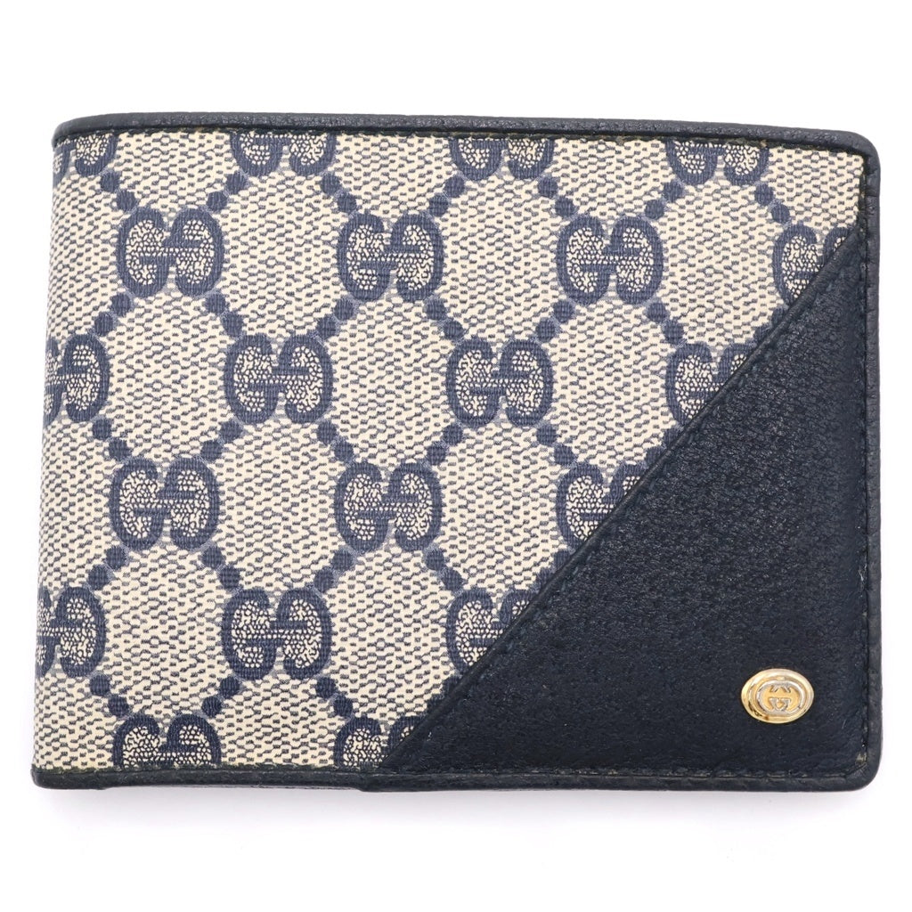 GUCCI(グッチ) GGスプリーム ロゴ刻印 コンパクトウォレット 財布 ベージュ/ネイビー 01 03 408