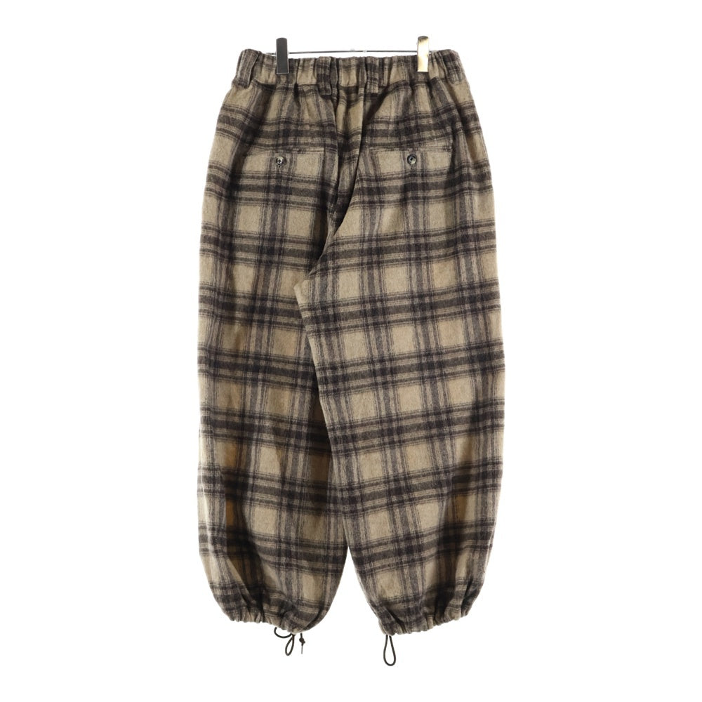 Sillage(シアージ) ウール チェック柄 裾ドローコード ワイドスラックスパンツ ブラウン