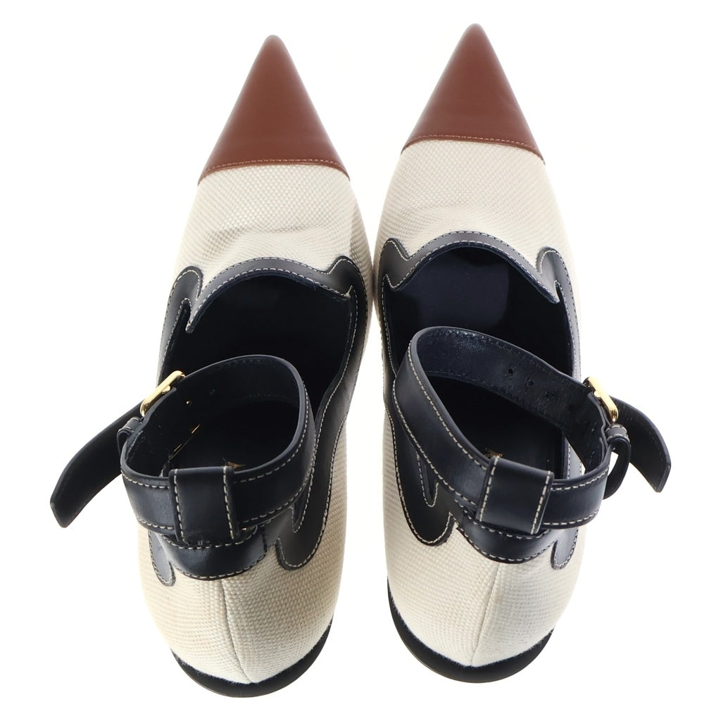 BURBERRY(バーバリー) キャンバスレザー ポインテッド トゥ ヒールパンプス ベージュ レディース