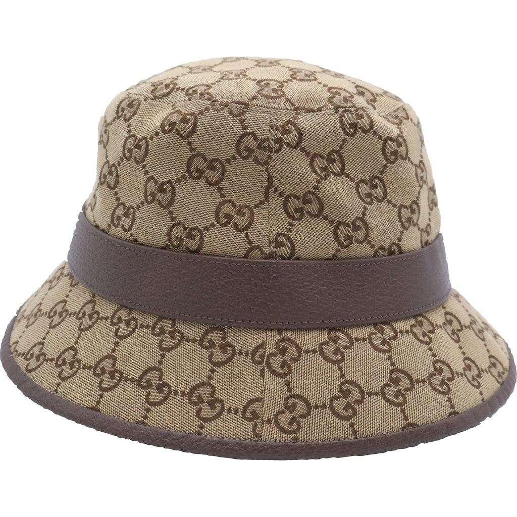 GUCCI(グッチ) GGキャンバス レザーベルト フェドラ バケットハット 帽子 ブラウン 576587 レディース