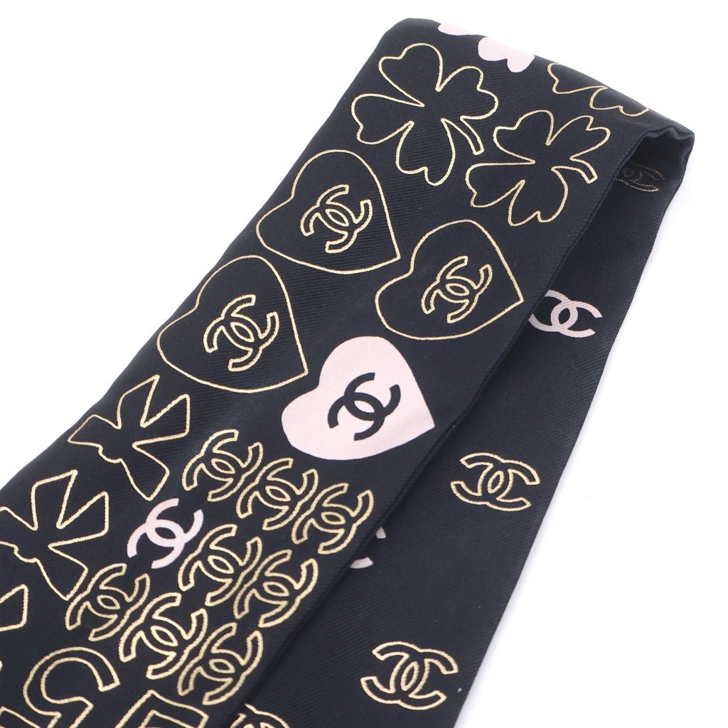 CHANEL(シャネル) 25S ココマーク クローバー シルク ツイリースカーフ ブラック/ピンク レディース