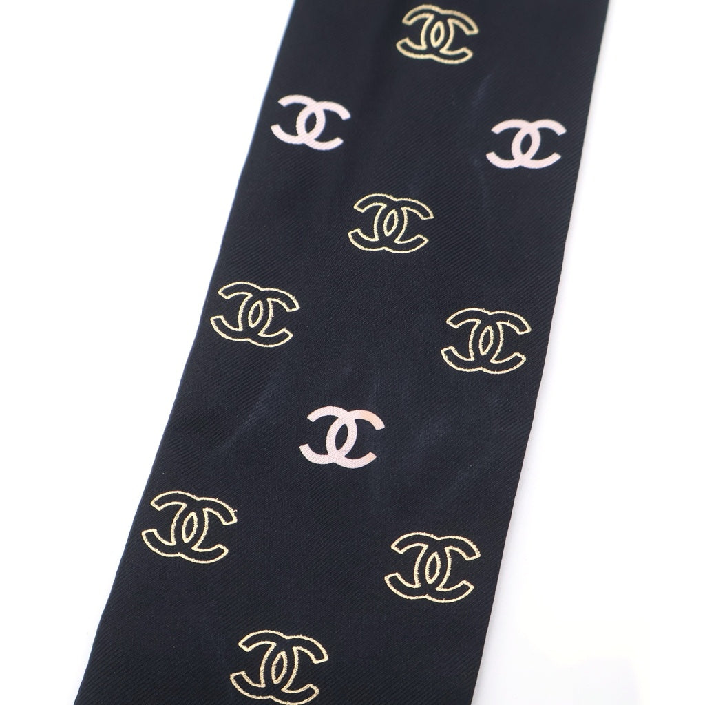 CHANEL(シャネル) 25S ココマーク クローバー シルク ツイリースカーフ ブラック/ピンク レディース