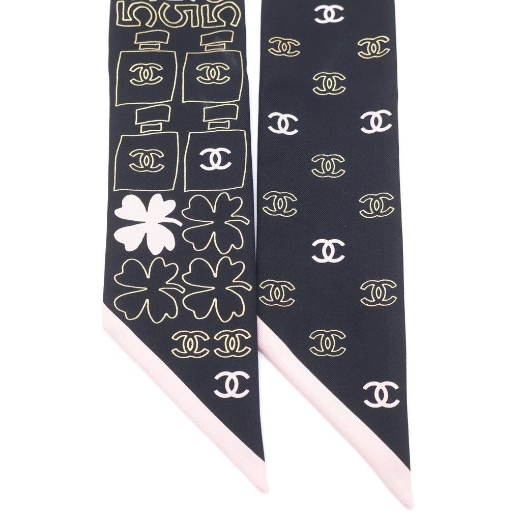 CHANEL(シャネル) 25S ココマーク クローバー シルク ツイリースカーフ ブラック/ピンク レディース