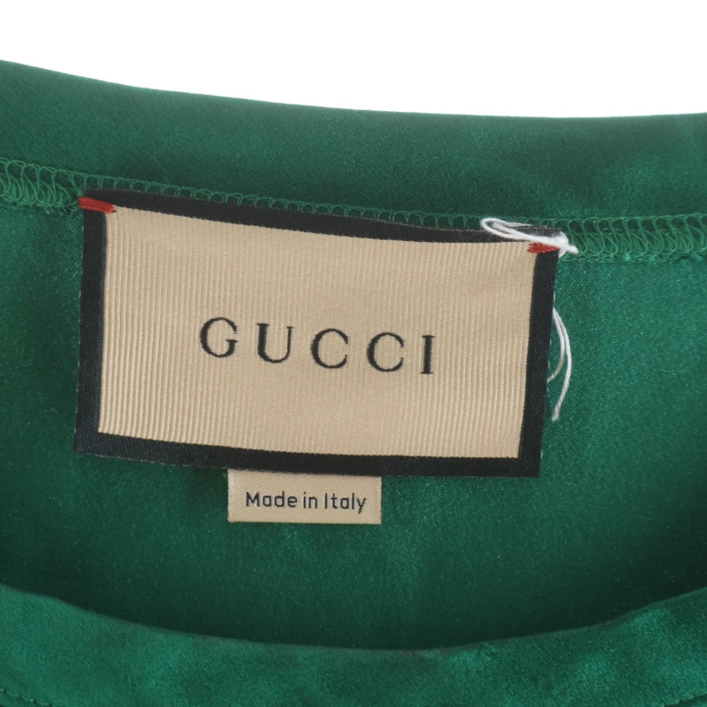 GUCCI(グッチ) シルク ラインストーンロゴプリント 半袖フットボールTシャツ カットソー グリーン 672076 XJDST