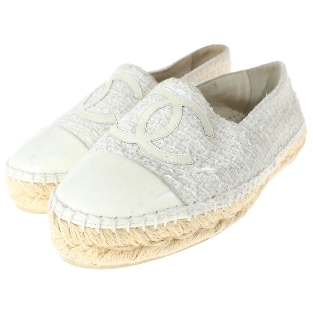 CHANEL(シャネル) エスパドリーユ ツイード パテントレザー ローカットスニーカー スリッポン レディース ベージュ G29762