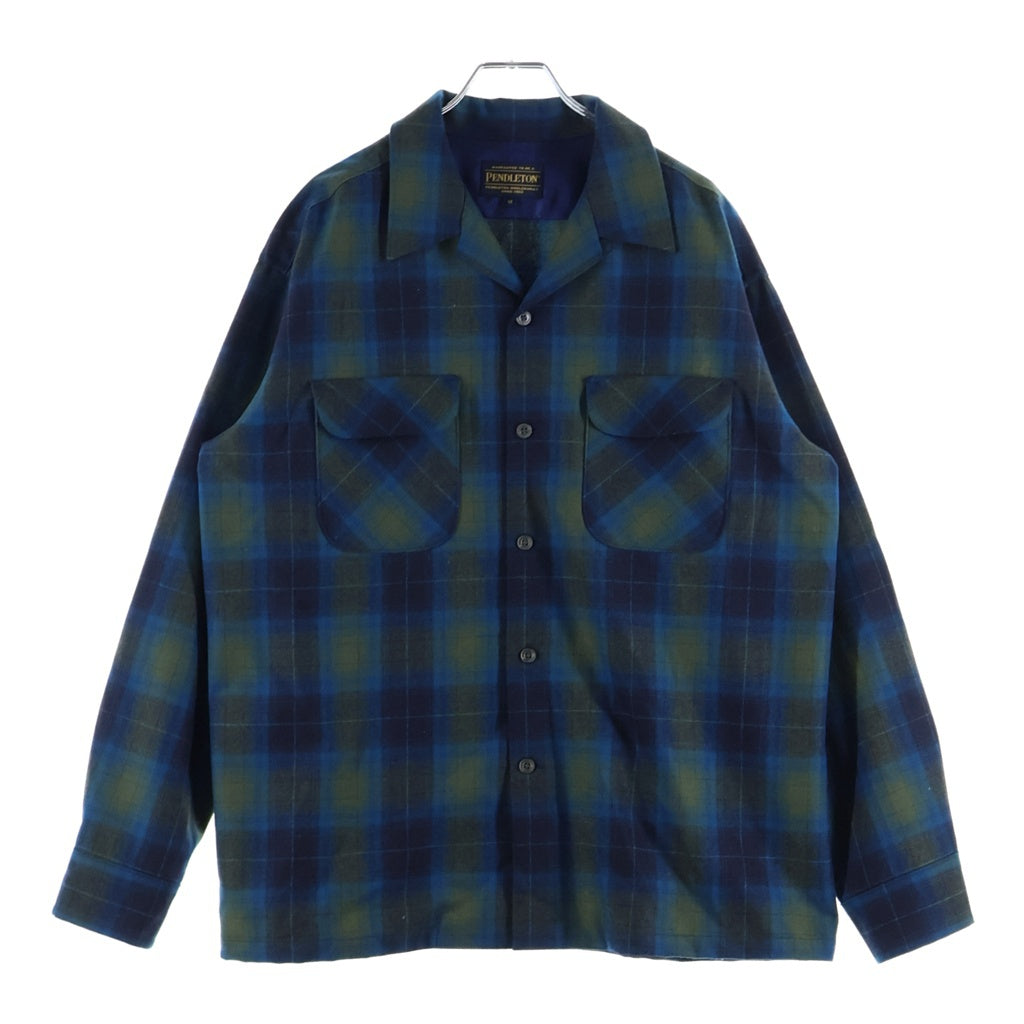 超スペシャル 90s ペンドルトン オンブレ チェック シャツ XXL ブルー PENDLETON(ペンドルトン) OPEN COLLAR SHIRT オンブレチェック ロング