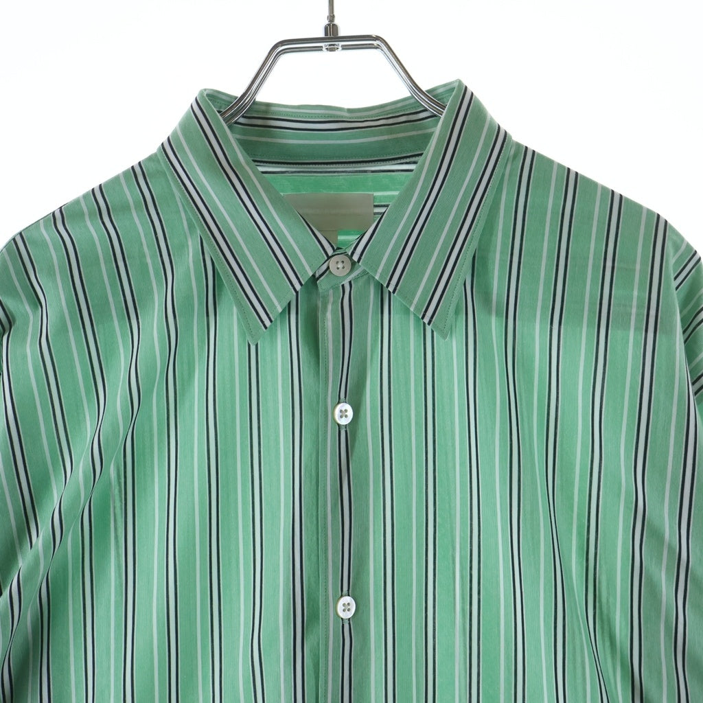 KANEMASA(カネマサ) 25SS ストライプ ロングスリーブ ポリコットンシャツ グリーン KM25S-024GR