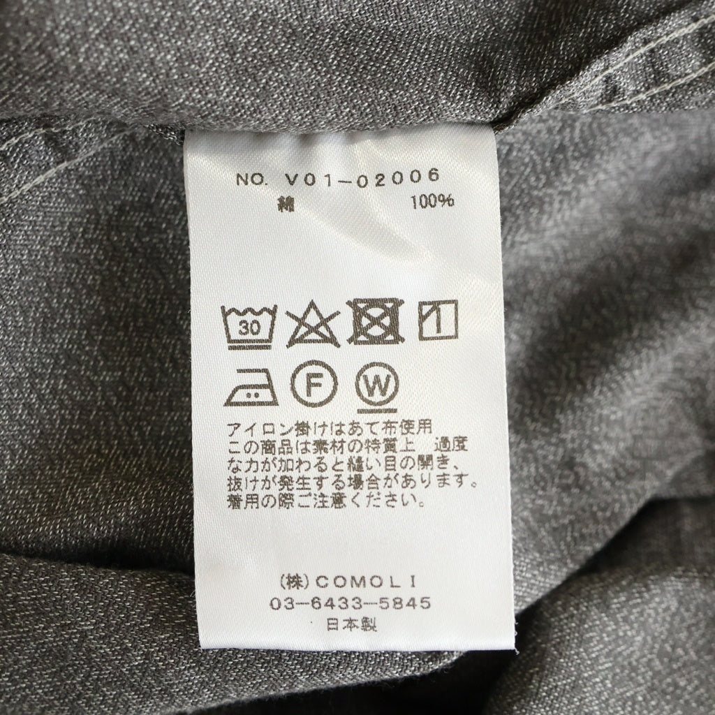 COMOLI(コモリ) 22SS ヨリ杢 プルオーバー コットン長袖シャツ グレー V01-02006